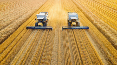 Combine harvester in action on wheat field. Combine harvester working on wheat field.の素材