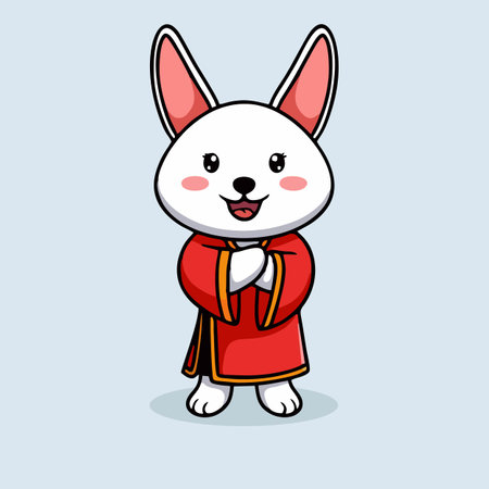 Rabbit with chinese costume cartoon character vector illustration. Cute bunny.のイラスト素材