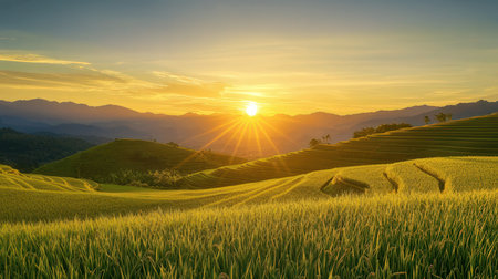 Green Terraced Rice Field in Pa Pong Pieng, Mae Chaem, Chiang Mai, Thailandの素材