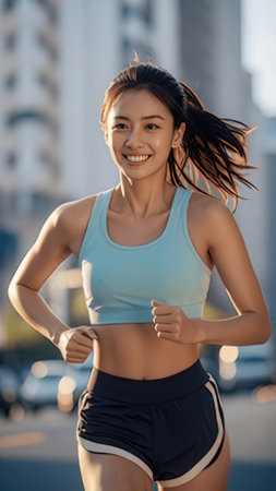 fitness, sport, lifestyle and people concept - smiling young woman running outdoors