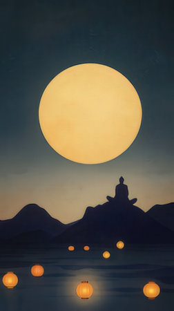 Chinese New Year Landscape with full moon.の素材