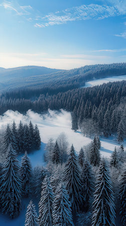 Winter landscape with snow covered fir trees in the Carpathian mountainsの素材