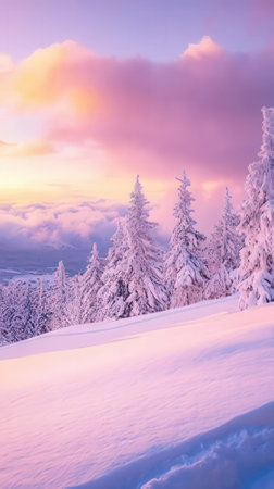 Majestic sunset in the winter mountains landscape. Dramatic wintry scene.の素材