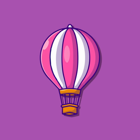 Hot air balloon icon in flat style isolated on purple background. Vector illustration.のイラスト素材