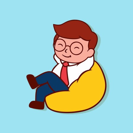 Businessman sitting on a bean bag. Vector illustration in cartoon styleのイラスト素材