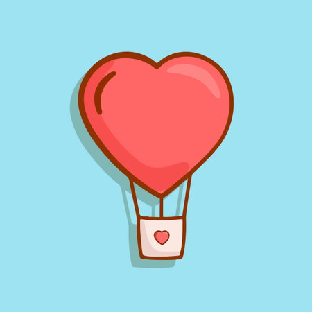 Hot air balloon in heart shape. Vector illustration in cartoon style.のイラスト素材