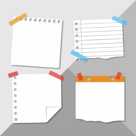 Set of note papers with adhesive tape. Vector illustration. Eps 10のイラスト素材