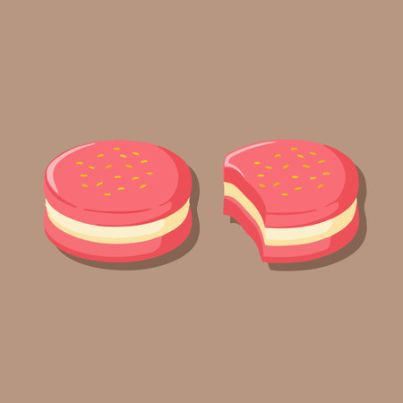 Illustration of two red macaroon cakes on a brown backgroundのイラスト素材