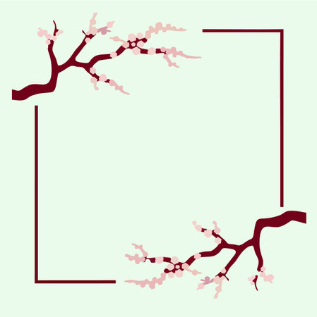 cherry blossom frame on light blue background. vector illustration.のイラスト素材