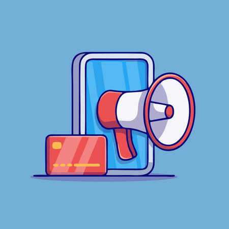 Megaphone and credit card. Online shopping concept. Vector illustration.のイラスト素材