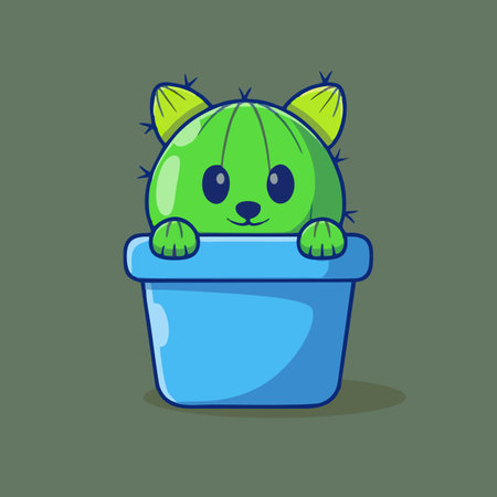 Cute green cactus in a pot. Vector illustration in cartoon style.のイラスト素材