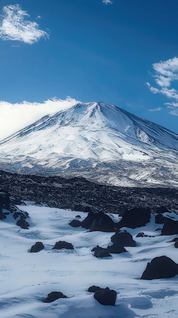 Panoramic view of Mount Fuji covered with snow in winter, Japanの素材