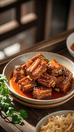 Korean food, simmered eel in sweet and sour sauceの素材