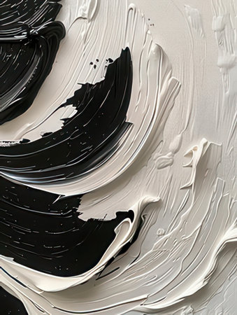 White and black acrylic paint texture background. Abstract acrylic painting on canvas. Fragment of artwork.の素材