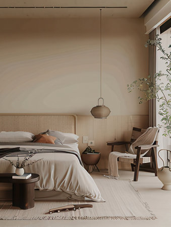 Luxury bedroom in beige tones. 3d rendering.の素材