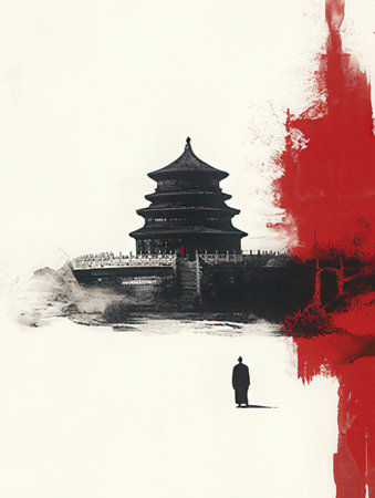 Silhouette of a man in front of the Temple of Heaven, Beijing, Chinaのeditorial素材
