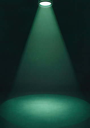 Spotlight in dark room with green wall and floor, 3d renderの素材