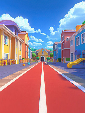 Colorful children's playground in the city. 3D rendering.の素材