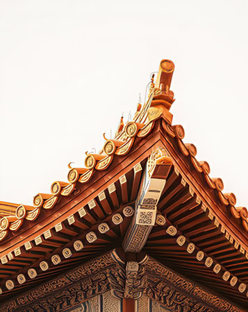 Chinese traditional style roof in the temple, closeup of photo.