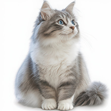 beautiful siberian cat in front of a white background.の素材
