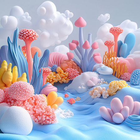 3d render of underwater world with corals and jellyfish.の素材