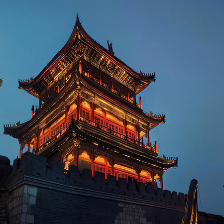 Tower of the Forbidden City at night, Beijing, China.の素材