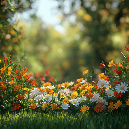 Colorful flowers in the garden on a sunny day. 3d renderingの素材