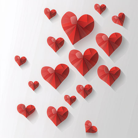 Red paper hearts on white background. Vector illustration. Eps 10.の素材