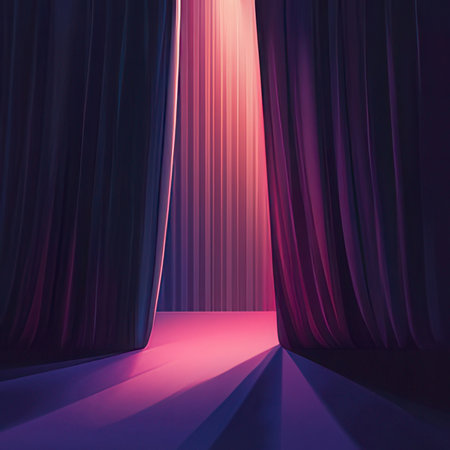 Open stage with red curtains, 3d rendering. Computer digital drawing.の素材