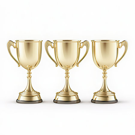 3D render of a gold trophy cups on a white background.の素材