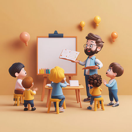 Teacher and children in classroom. Education concept. 3D rendering.の素材