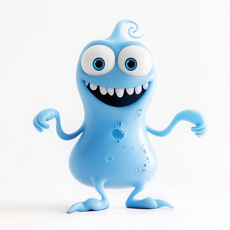 Blue monster on a white background. 3d render. Cartoon character.の素材