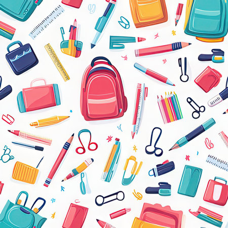 Seamless pattern with school supplies. Back to school. Vector illustration.の素材