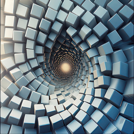 Abstract 3d rendering of chaotic geometric shapes in empty space. Futuristic background.の素材