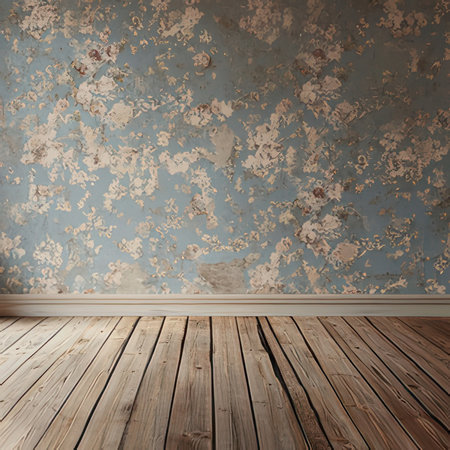 Interior of a room with vintage wallpaper, wooden floor and wallの素材