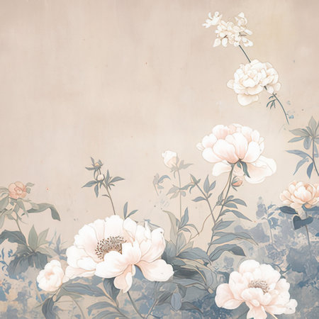 Grunge background with peony flowers. Hand drawn watercolor illustration.の素材