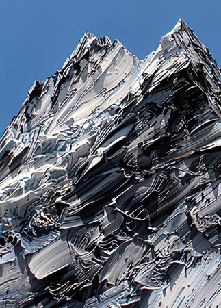 close up of a piece of ice on a background of blue skyの素材