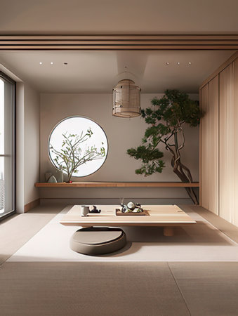 3d render of modern japanese style interior design.の素材