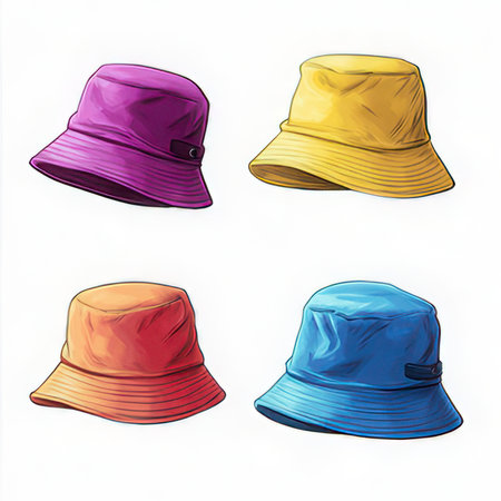 Women's hats in different colors on a white background. Vector illustrationの素材