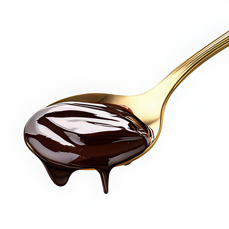 Chocolate syrup on a spoon isolated on white background. 3d renderの素材