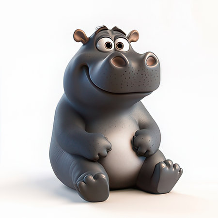 Hippo sitting on a white background - 3D Illustrationの素材