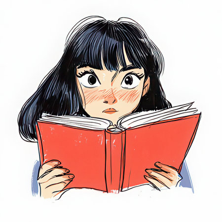 Young woman reading a book on a white background. Vector illustration.の素材