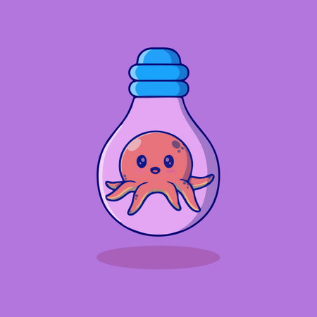 Octopus inside a light bulb. Vector illustration in flat style.のイラスト素材