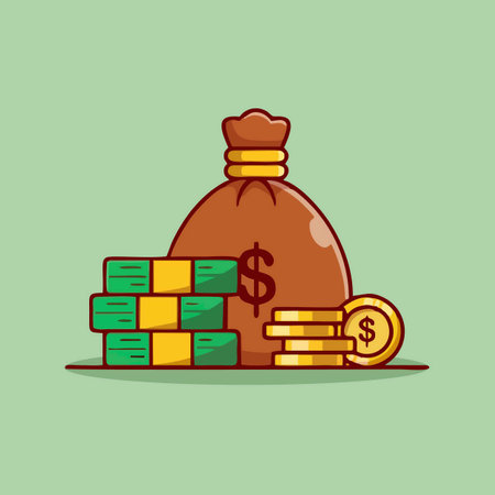 Money bag and coins icon. Business and finance theme. Colorful design. Vector illustrationのイラスト素材