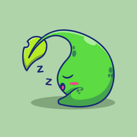 Cute green apple character sleeping. Vector illustration in flat style.のイラスト素材