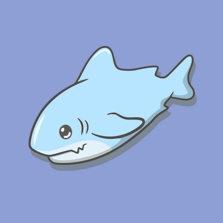 Cute cartoon shark isolated on a blue background. Vector illustration.のイラスト素材