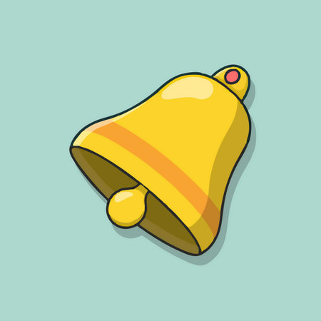 Bell icon. Vector illustration in cartoon style. Isolated on blue background.
