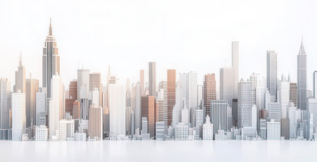 Modern cityscape with skyscrapers on white background. 3D renderingの素材