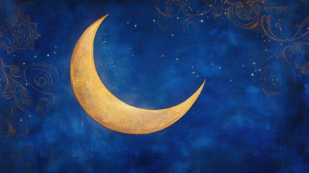 Background with crescent moon and eastern ornament.の素材