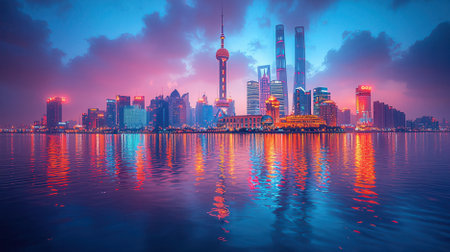 Shanghai Lujiazui Finance and Trade Zone of the modern city skylineの素材